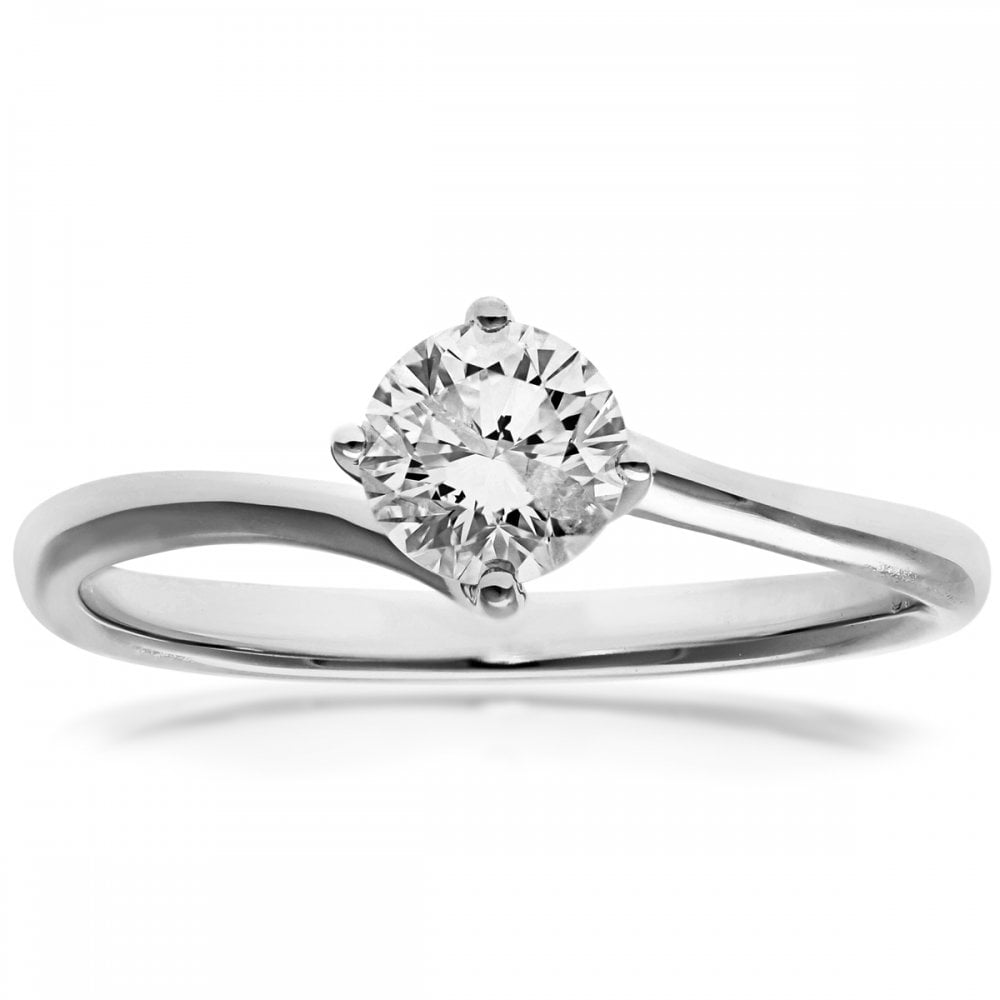 SPARKLD 18ct White Gold J/I1 Certified Round Brilliant Cut 0.50ct Diamond Solitaire Engagement Ring