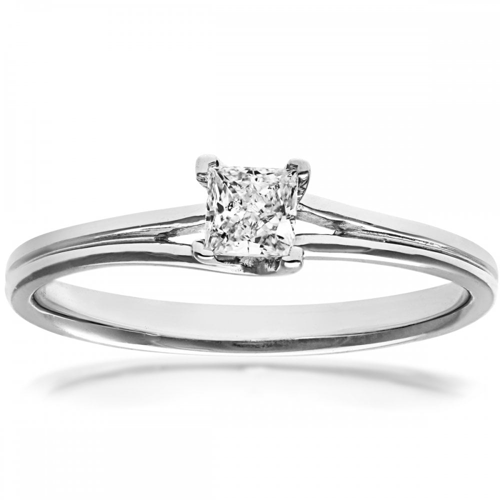 SPARKLD 18ct White Gold J/I1 Certified Princess Cut 0.25ct Diamond Solitaire Engagement Ring