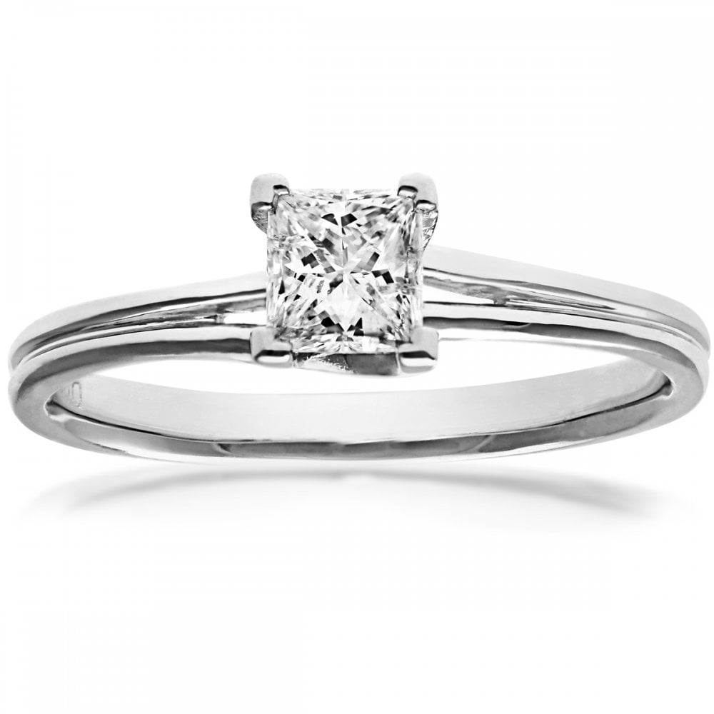 SPARKLD 18ct White Gold J/I1 Certified Princess Cut 0.50ct Diamond Solitaire Engagement Ring
