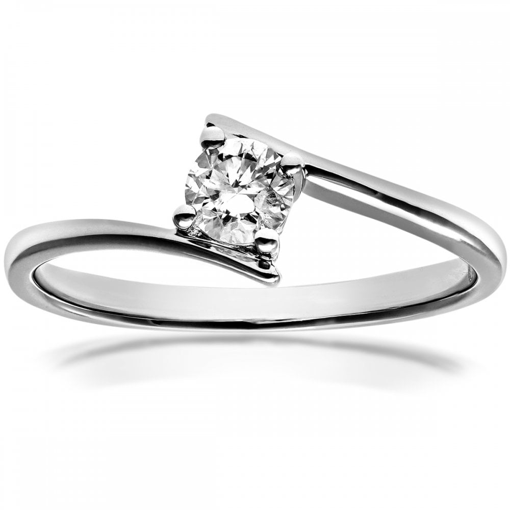 SPARKLD 18ct White Gold Crossover Solitaire Engagement Ring/I1 Certified 0.25ct Round Brilliant Diamond