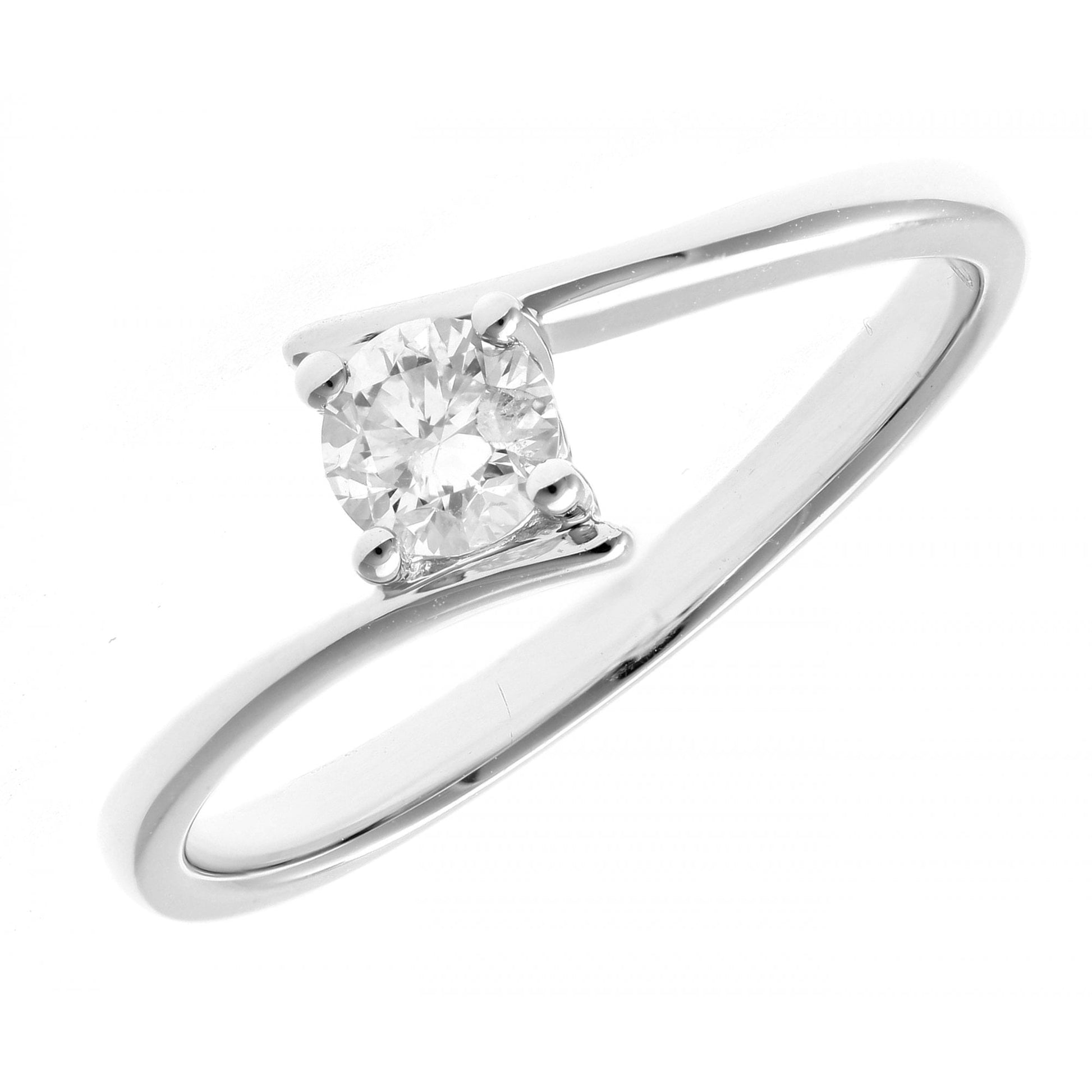 SPARKLD 18ct White Gold Crossover Solitaire Engagement Ring/I1 Certified 0.25ct Round Brilliant Diamond