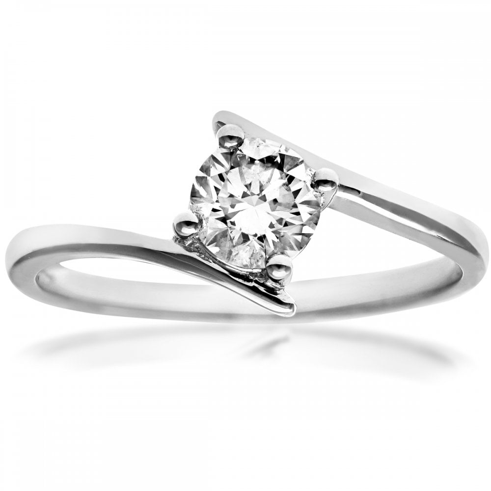 SPARKLD 18ct White Gold J/I1 Round Brilliant 0.50ct Diamond Crossover Solitaire Engagement Ring