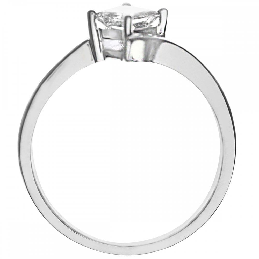 SPARKLD 18ct White Gold J/I1 Certified Princess Cut 0.50ct Diamond Crossover Solitaire Engagement Ring