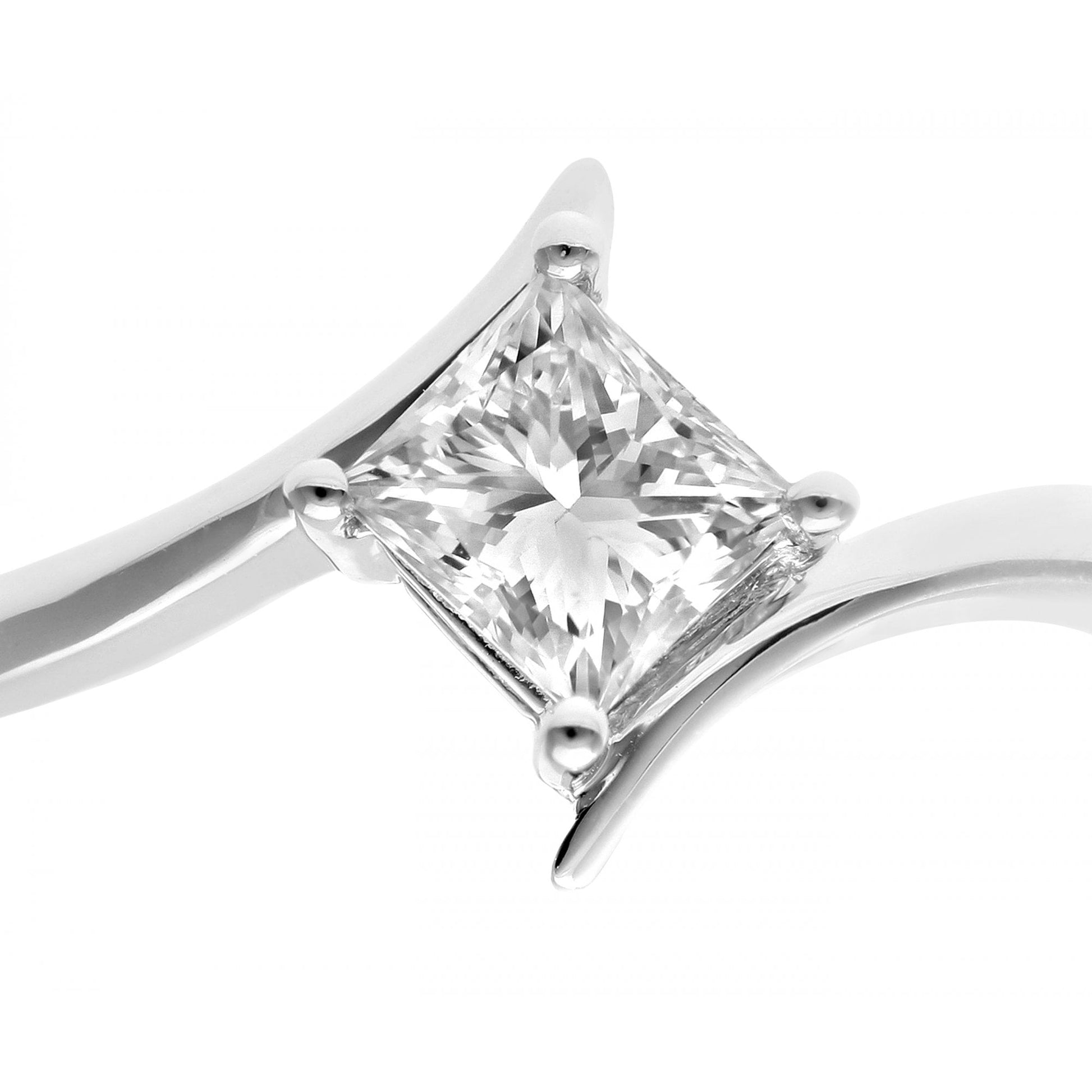 SPARKLD 18ct White Gold J/I1 Certified Princess Cut 0.50ct Diamond Crossover Solitaire Engagement Ring