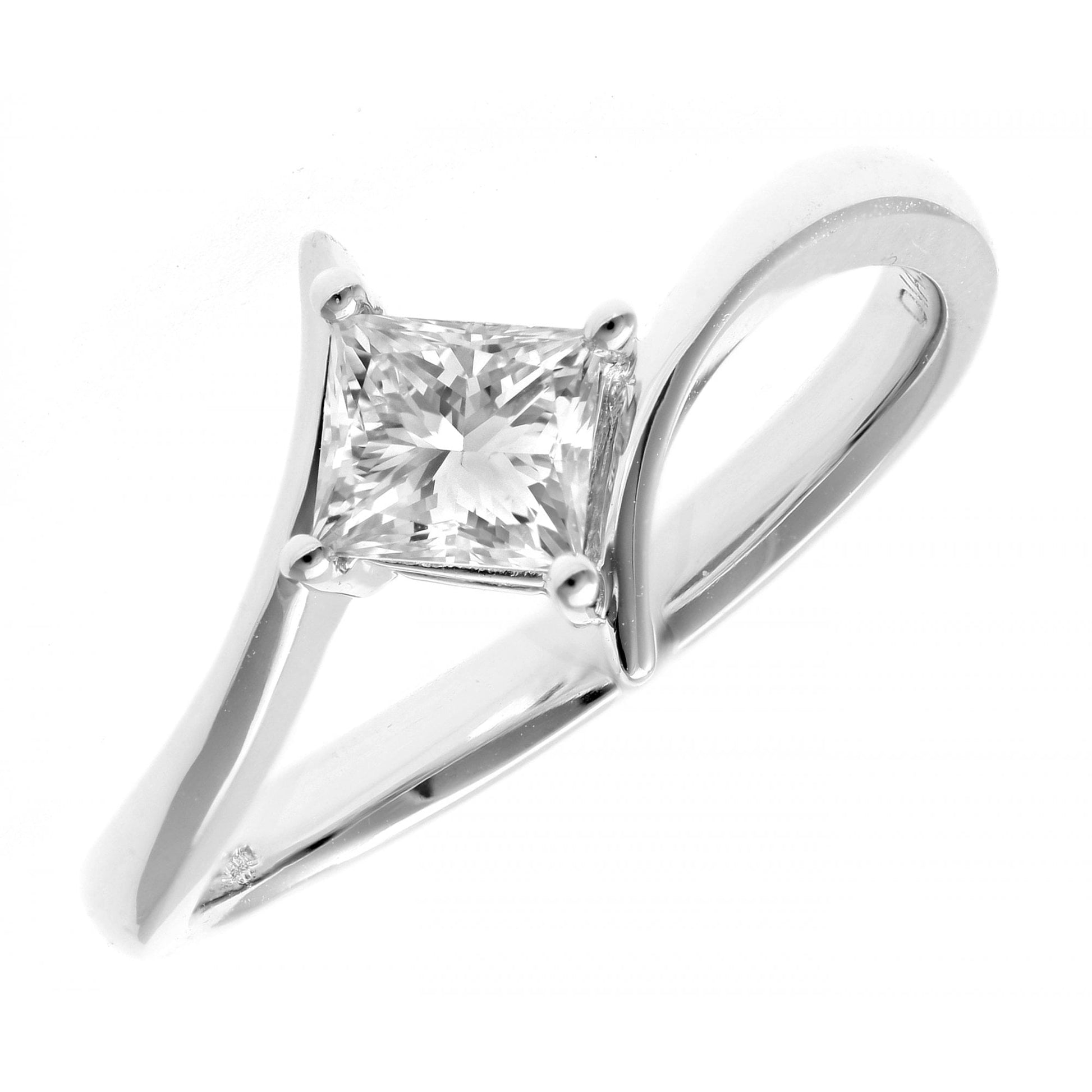 SPARKLD 18ct White Gold J/I1 Certified Princess Cut 0.50ct Diamond Crossover Solitaire Engagement Ring