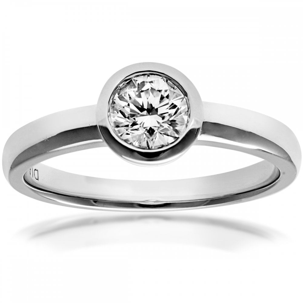 SPARKLD 18ct White Gold J/I1 Certified Round Brilliant Cut 0.50ct Diamond Solitaire Engagement Ring