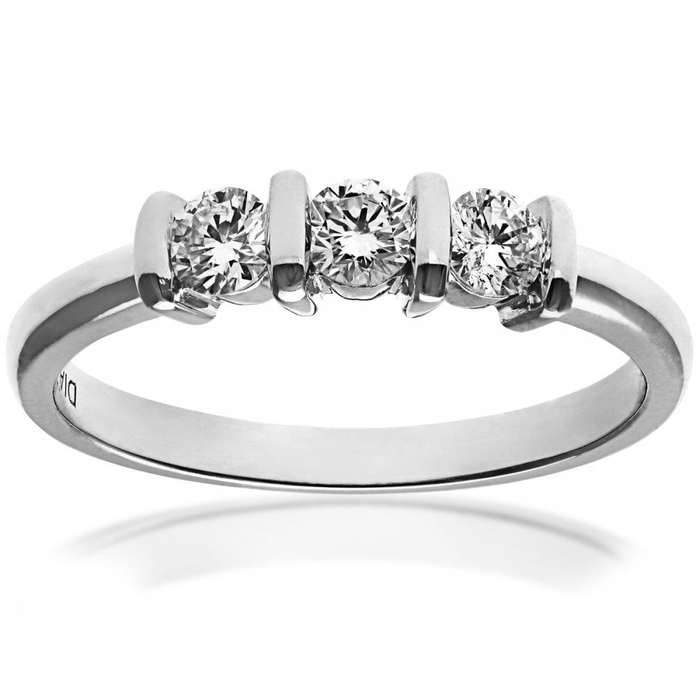 SPARKLD 18ct White Gold J/I1 Certified Round Brilliant Cut 0.33ct Diamonds Trilogy Ring