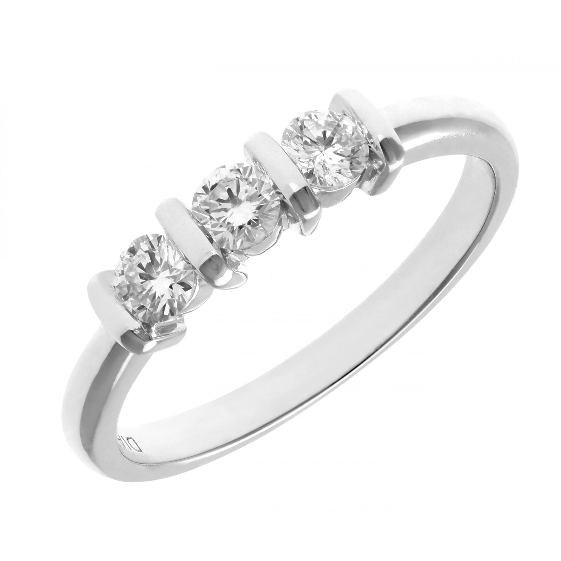 SPARKLD 18ct White Gold J/I1 Certified Round Brilliant Cut 0.33ct Diamonds Trilogy Ring