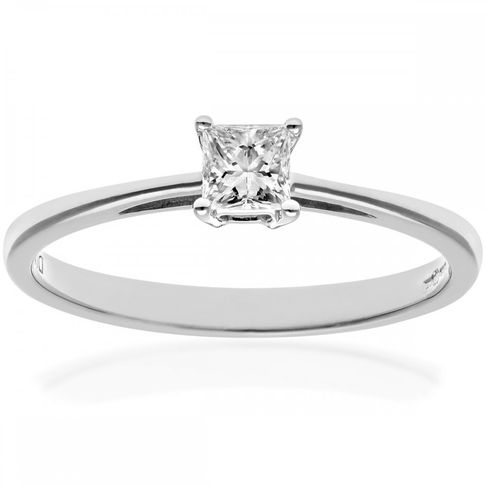 SPARKLD 18ct White Gold Four Claw J/I Certified Princess Cut 0.25ct Diamond Solitaire Engagement Ring