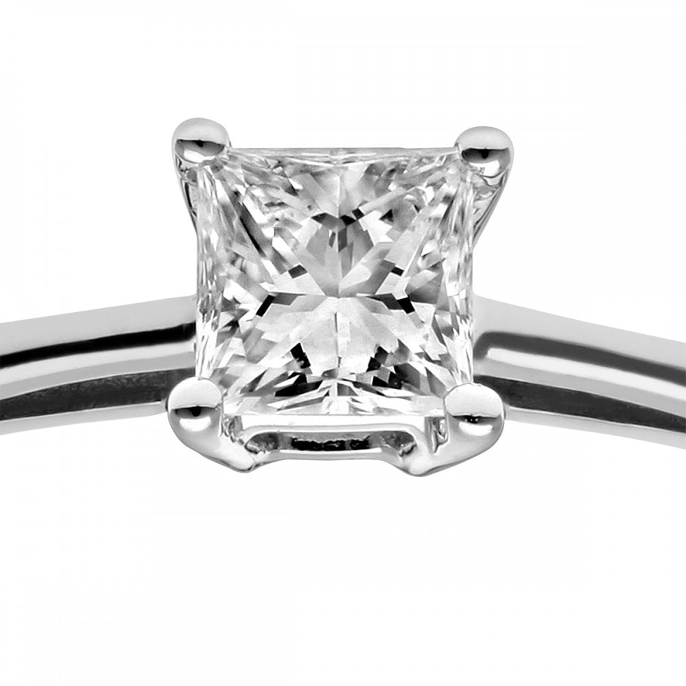 SPARKLD 18ct White Gold Four Claw J/I Certified Princess Cut 0.25ct Diamond Solitaire Engagement Ring