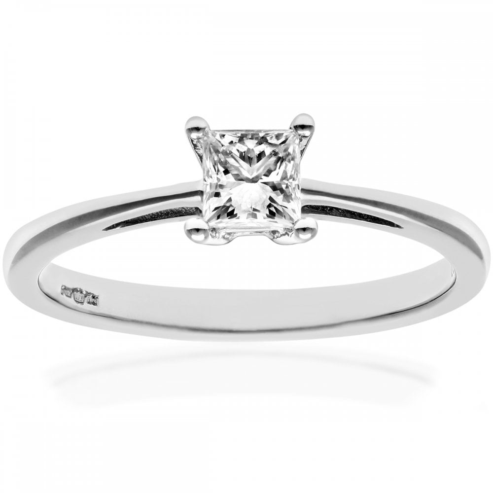 SPARKLD 18ct White Gold Four Claw J/I Certified Princess Cut 0.33ct Diamond Solitaire Engagement Ring