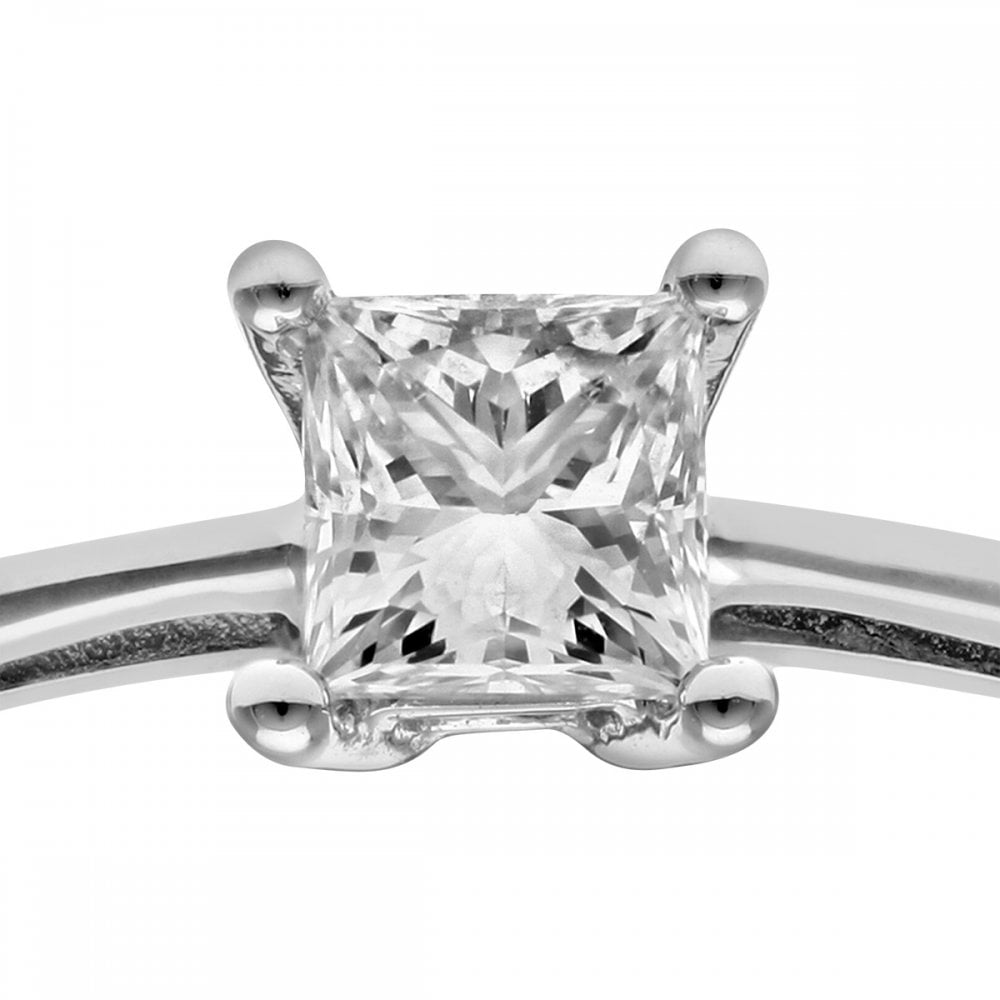 SPARKLD 18ct White Gold Four Claw J/I Certified Princess Cut 0.33ct Diamond Solitaire Engagement Ring