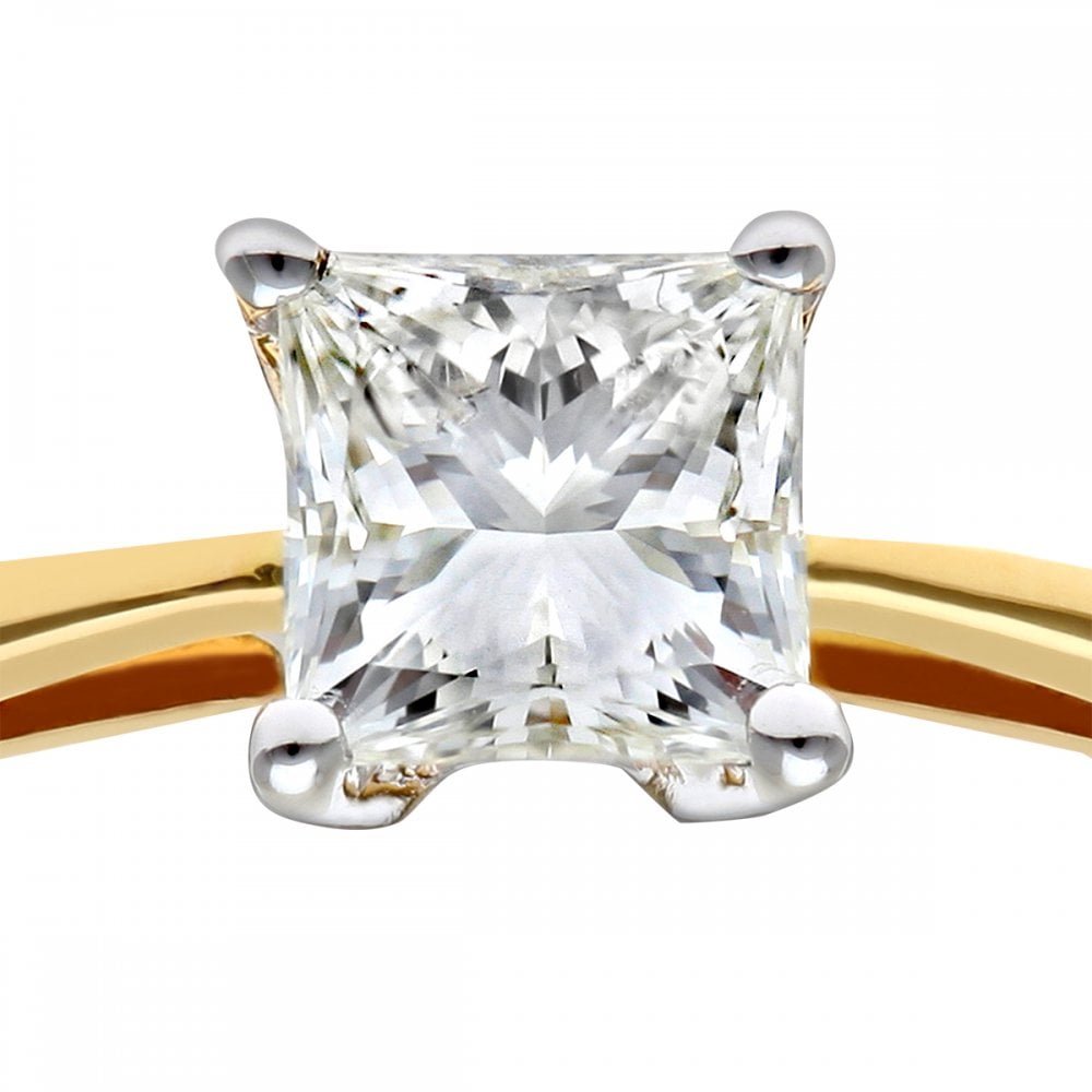 SPARKLD 18ct Yellow Gold Four Claw J/I Certified Princess Cut 0.50ct Diamond Solitaire Engagement Ring