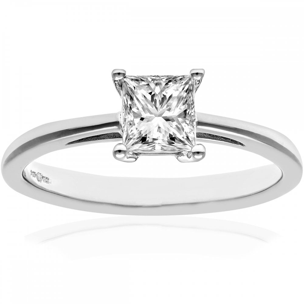 SPARKLD 18ct White Gold Four Claw J/I Certified Princess Cut 0.75ct Diamond Solitaire Engagement Ring