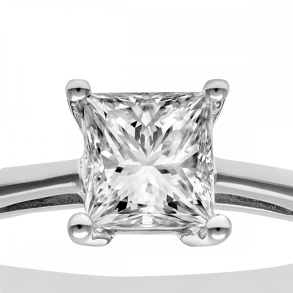 SPARKLD 18ct White Gold Four Claw J/SI Certified Princess Cut 0.75ct Diamond Solitaire Engagement Ring