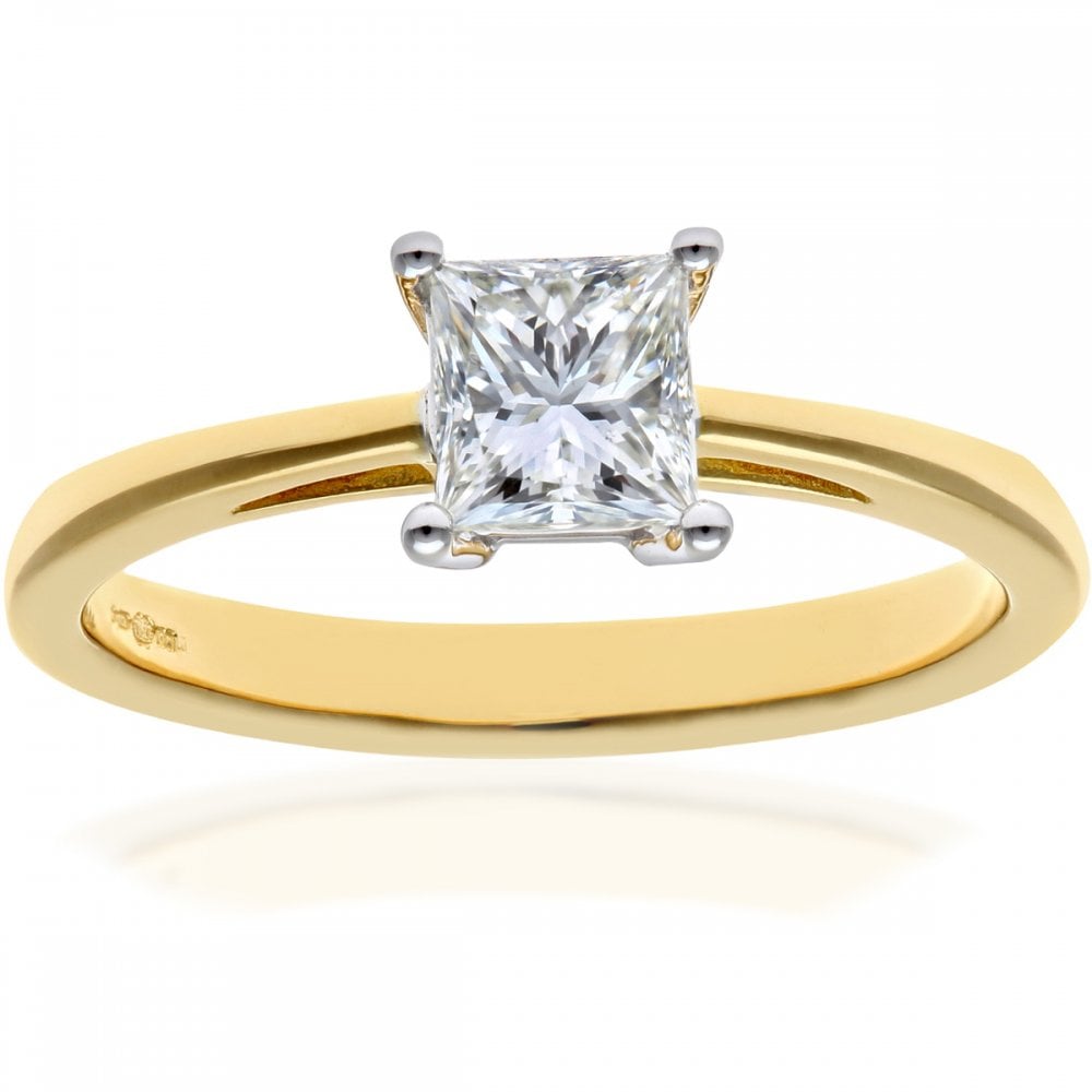 SPARKLD 18ct Yellow Gold J/SI Princess Cut 0.75ct Diamond Solitaire Engagement Ring
