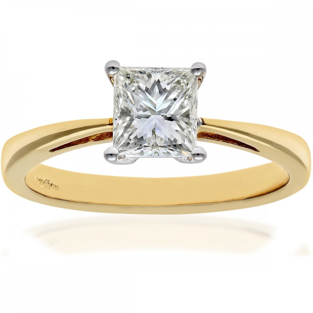 SPARKLD 18ct Yellow Gold Solitaire Engagement Ring/I Certified 1.00ct Diamonds princess Cut