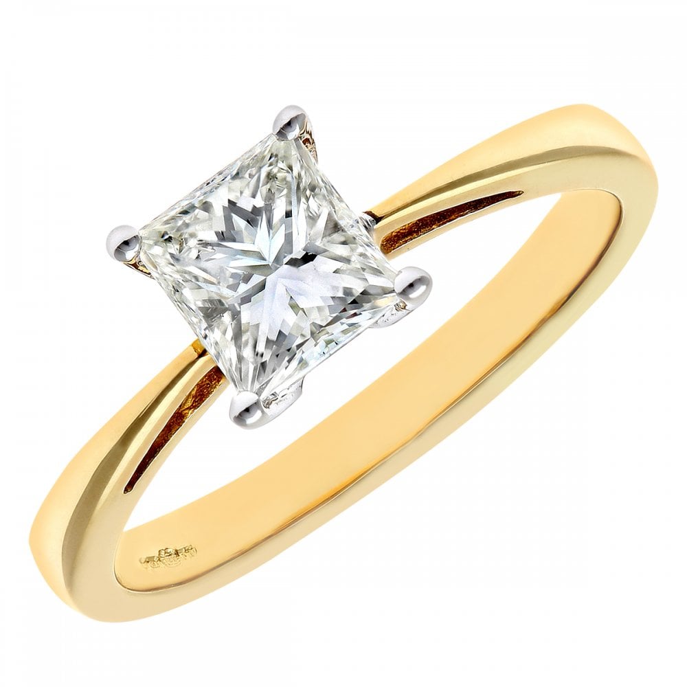 SPARKLD 18ct Yellow Gold Solitaire Engagement Ring/I Certified 1.00ct Diamonds princess Cut