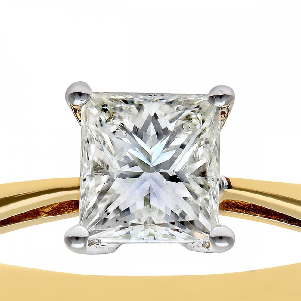 SPARKLD 18ct Yellow Gold Solitaire Engagement Ring/I Certified 1.00ct Diamonds princess Cut