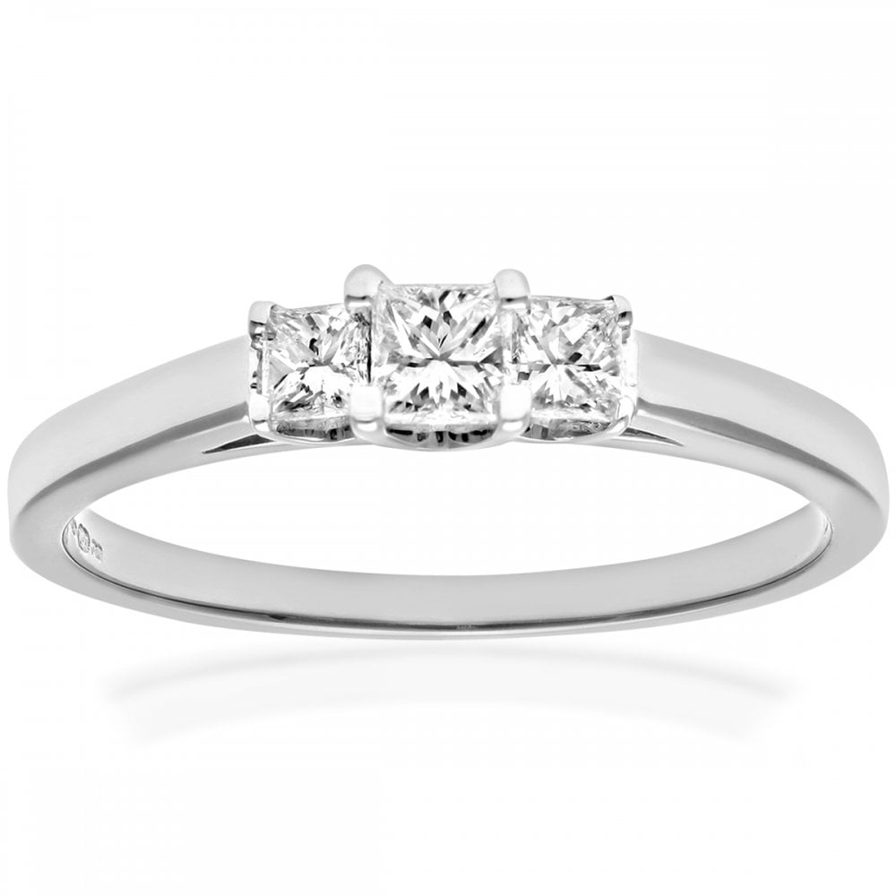 SPARKLD Platinum J/I Certified Princess Cut 0.33ct Diamonds Trilogy Ring