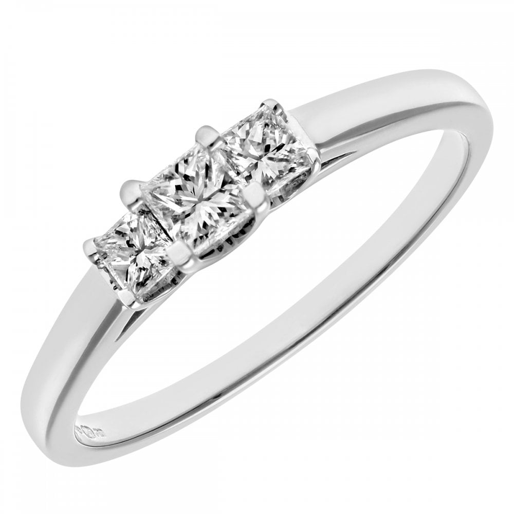 SPARKLD Platinum J/I Certified Princess Cut 0.33ct Diamonds Trilogy Ring