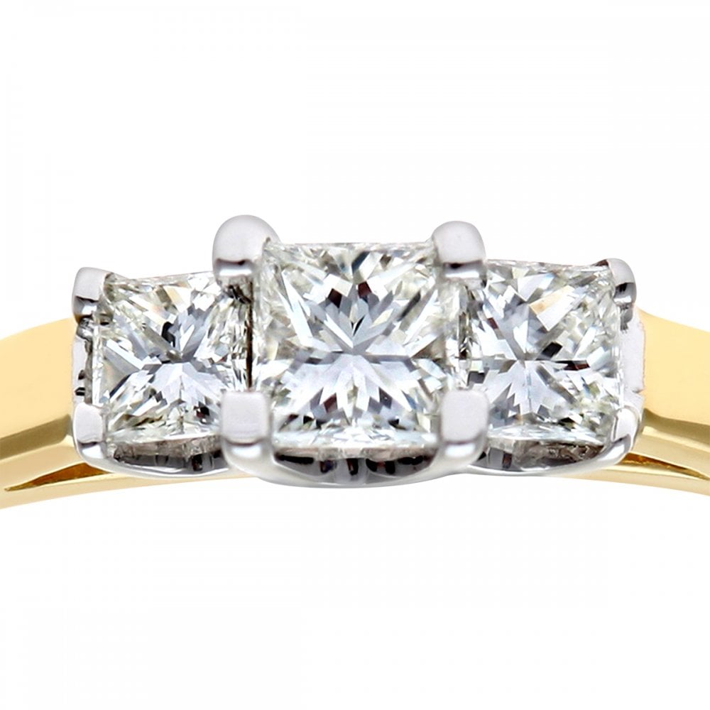 SPARKLD 18ct Yellow Gold J/I Certified Princess Cut 0.33ct Diamonds Trilogy Ring