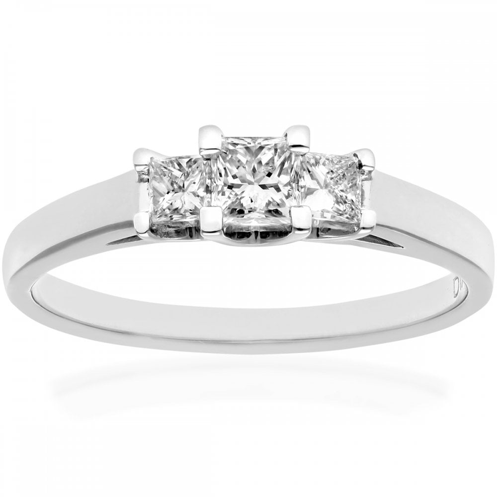 SPARKLD Platinum J/I Certified Princess Cut 0.50ct Diamonds Trilogy Ring