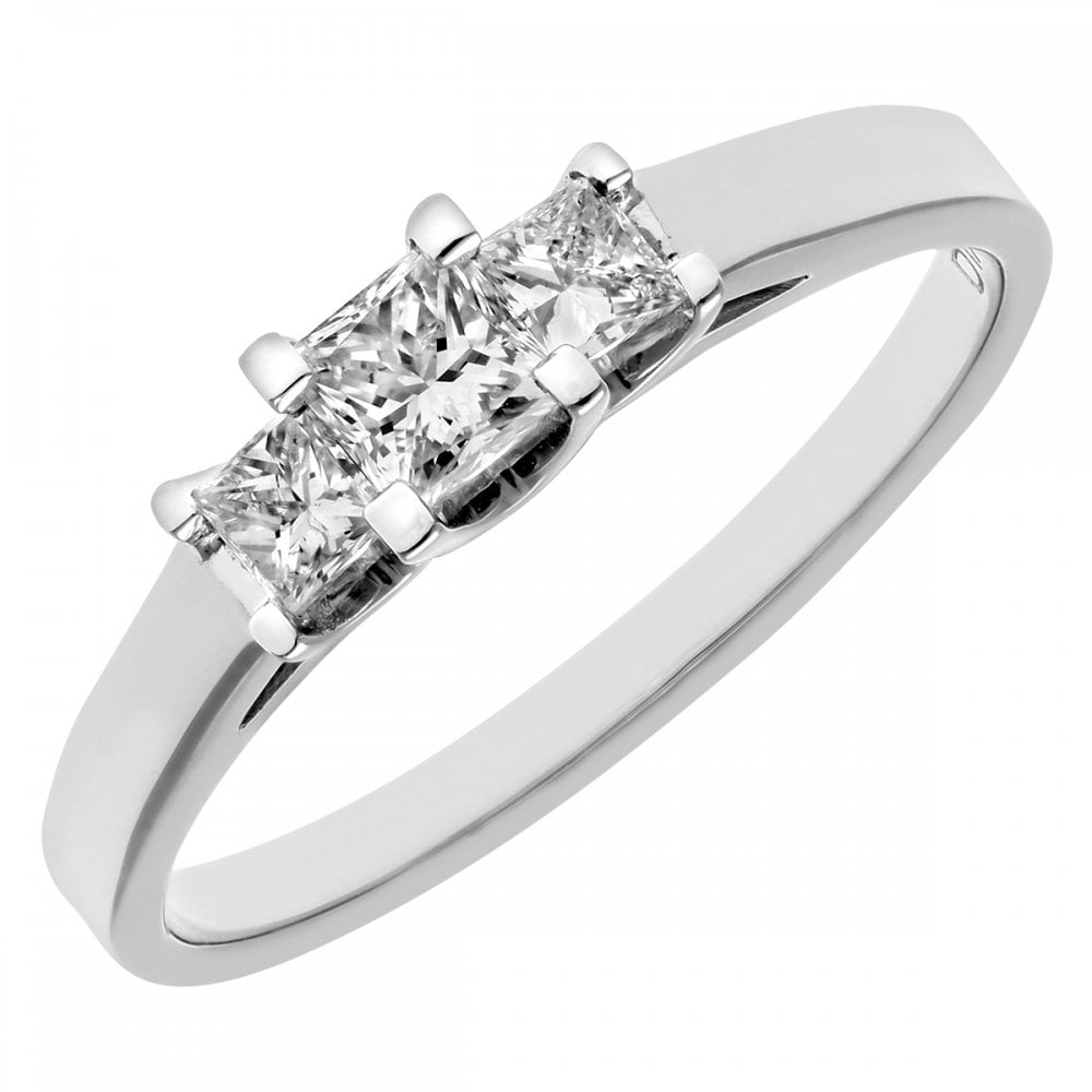 SPARKLD Platinum J/I Certified Princess Cut 0.50ct Diamonds Trilogy Ring