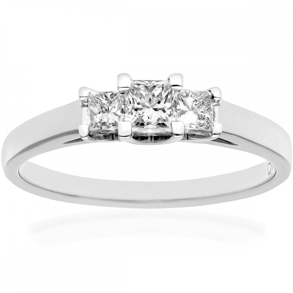 SPARKLD Platinum J/SI Certified Princess Cut 0.50ct Diamonds Trilogy Ring