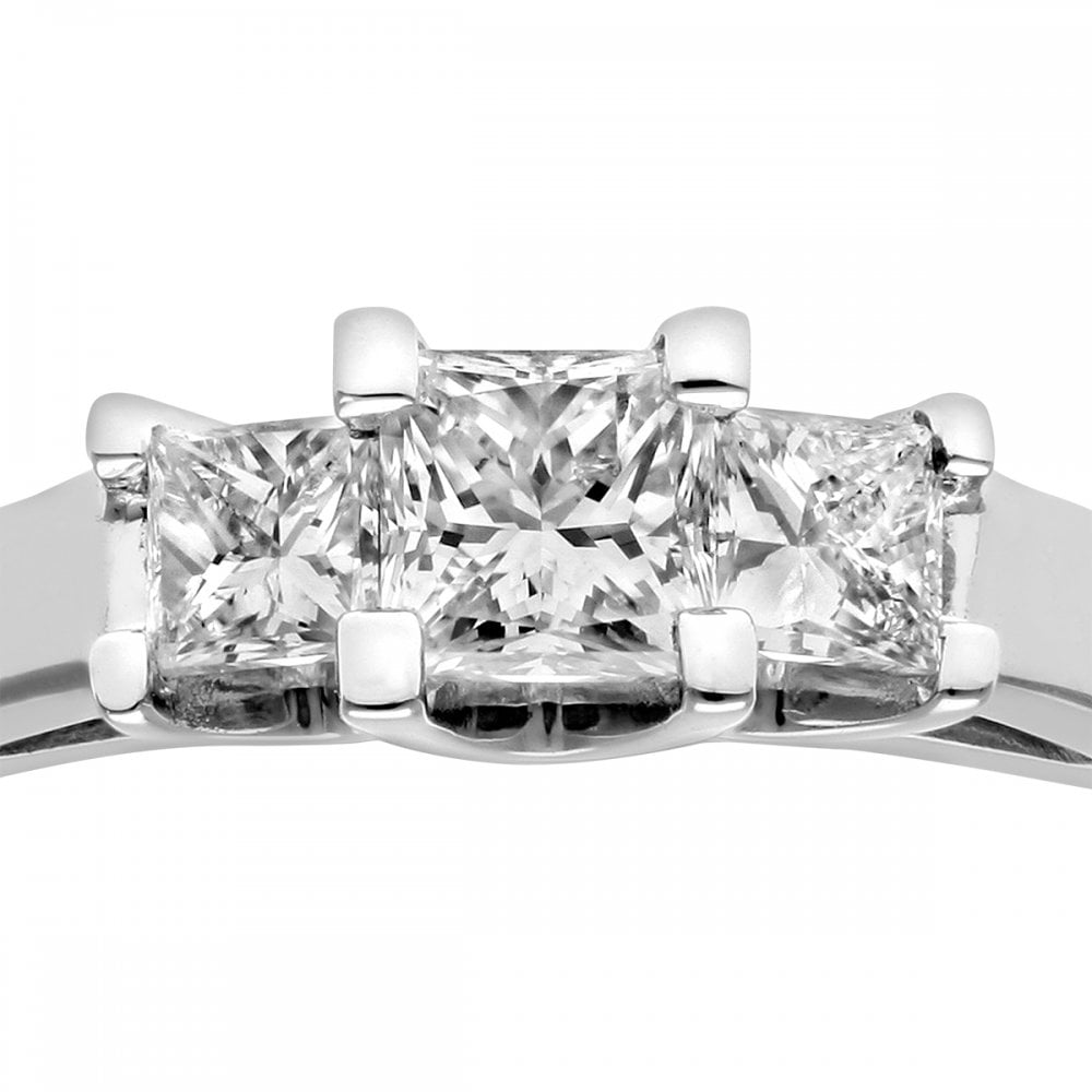 SPARKLD Platinum J/SI Certified Princess Cut 0.50ct Diamonds Trilogy Ring