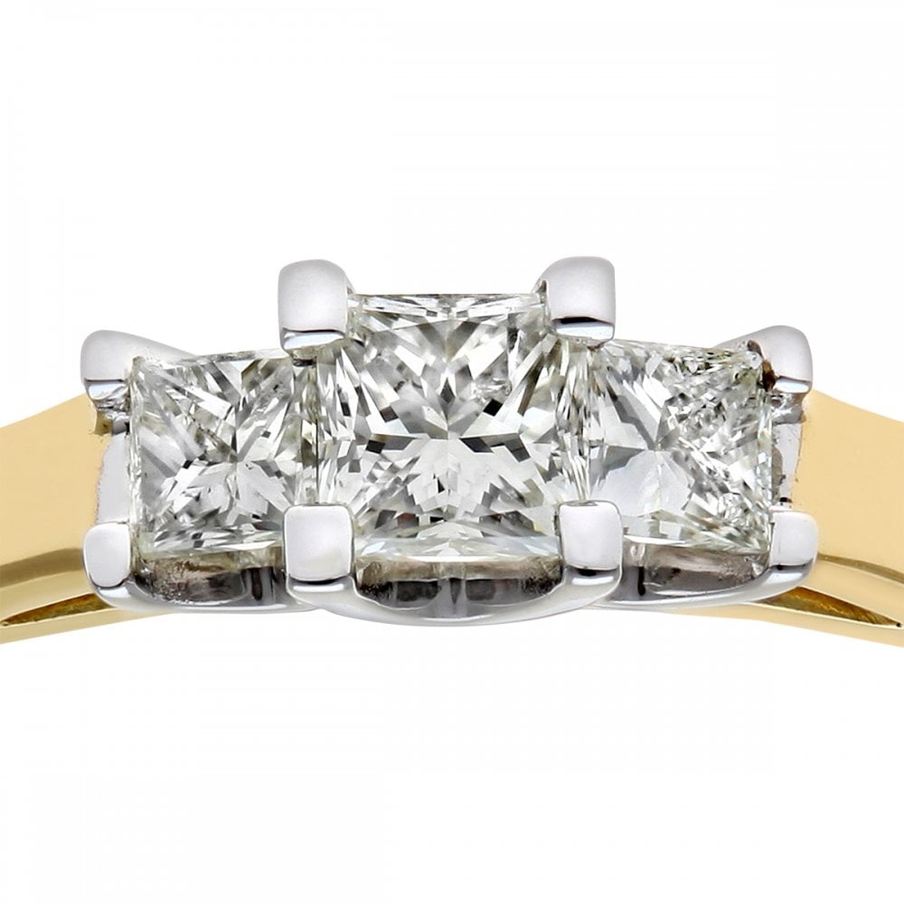 SPARKLD 18ct Yellow Gold J/SI Certified Princess Cut 0.50ct Diamonds Trilogy Ring