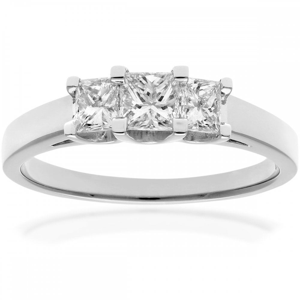 SPARKLD Platinum J/SI Certified Princess Cut 0.75ct Diamonds Trilogy Ring