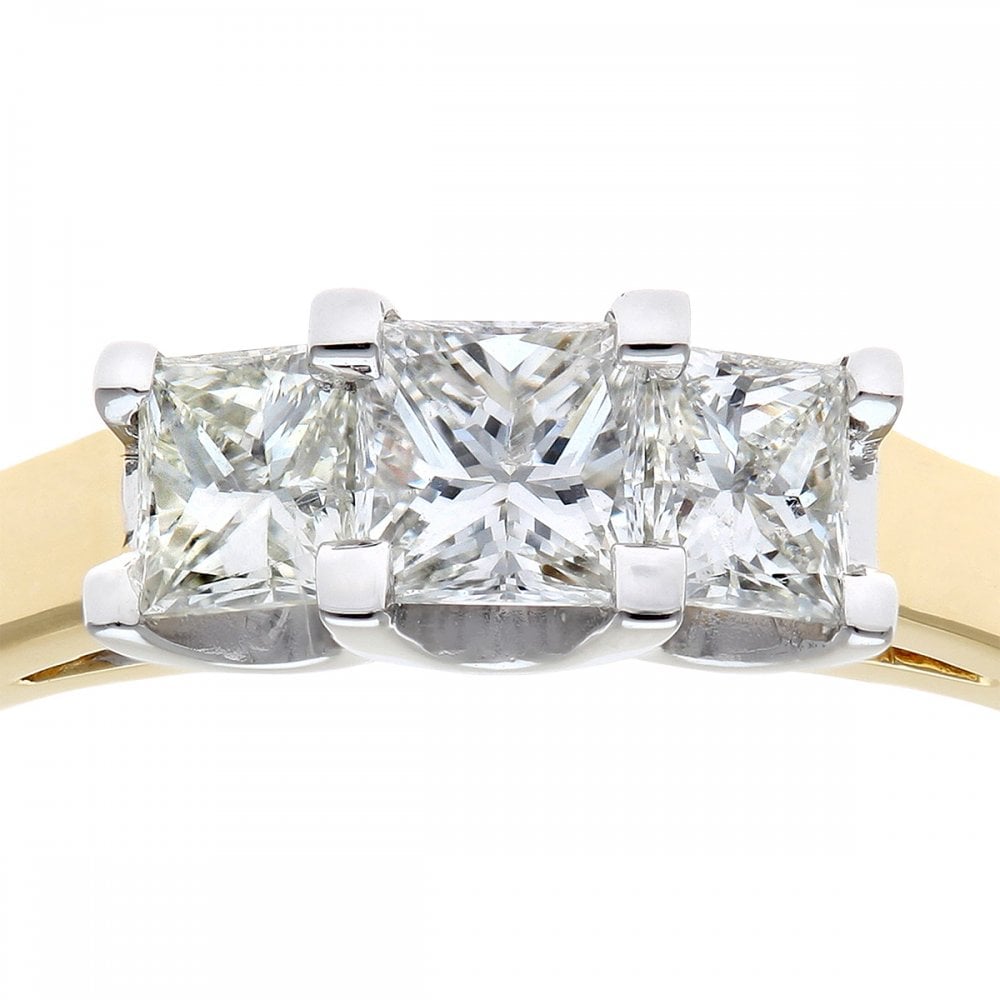 SPARKLD 18ct Yellow Gold J/I Certified Princess Cut 0.75ct Diamonds Trilogy Ring