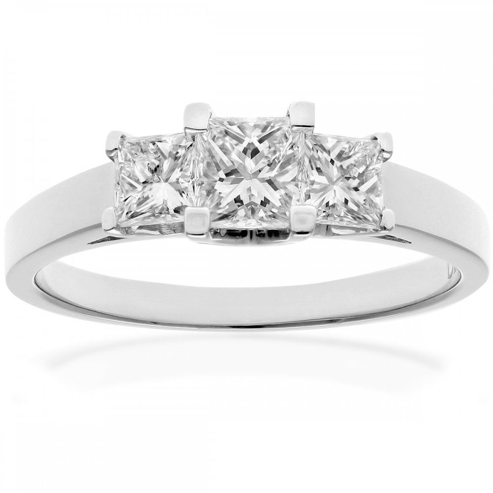 SPARKLD Platinum J/I Certified Princess Cut 1.00ct Diamonds Trilogy Ring
