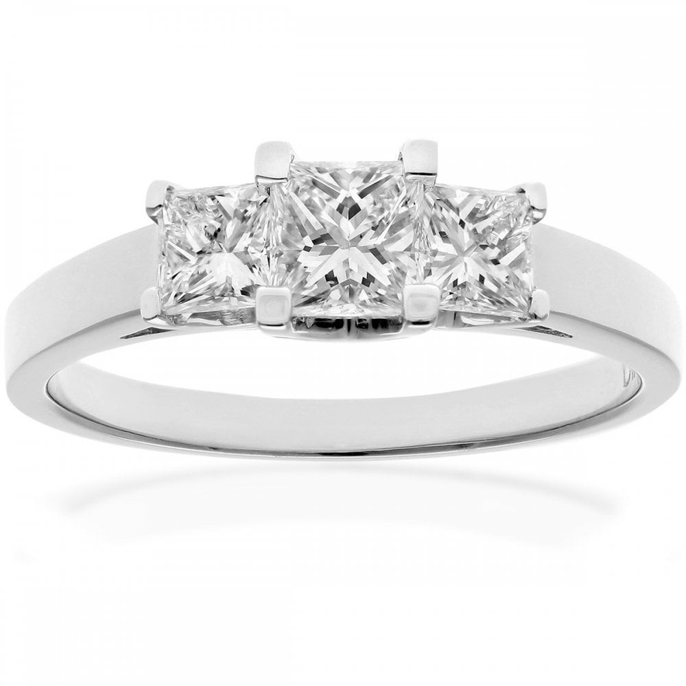 SPARKLD Platinum J/SI Certified Princess Cut 1.00ct Diamonds Trilogy Ring