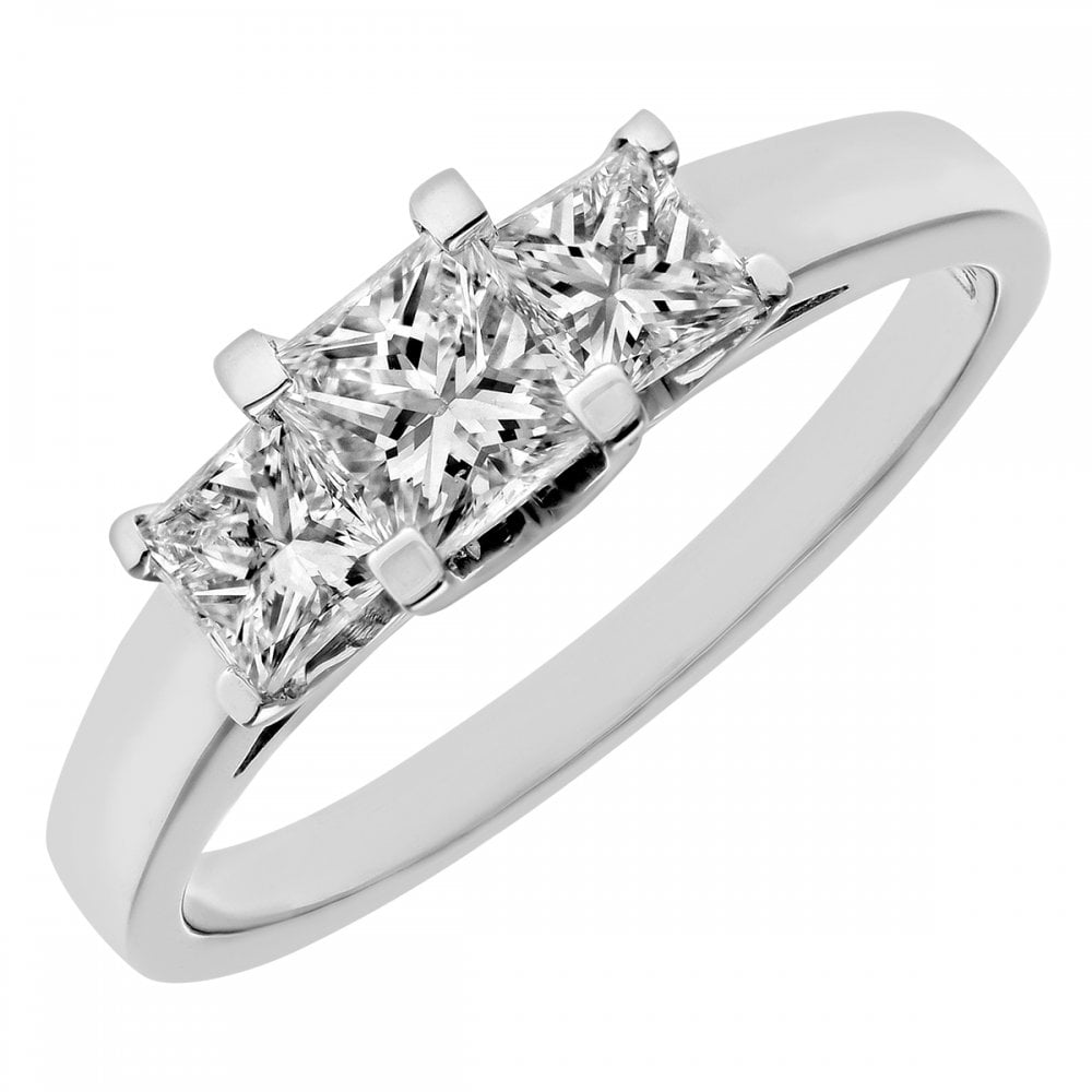 SPARKLD Platinum J/SI Certified Princess Cut 1.00ct Diamonds Trilogy Ring