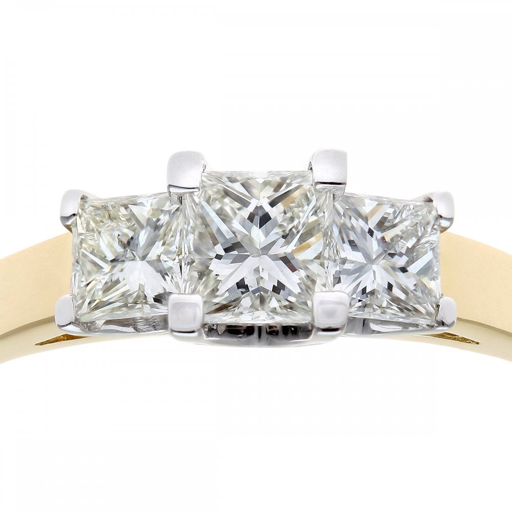 SPARKLD 18ct Yellow Gold J/I Certified Princess Cut 1.00ct Diamonds Trilogy Ring