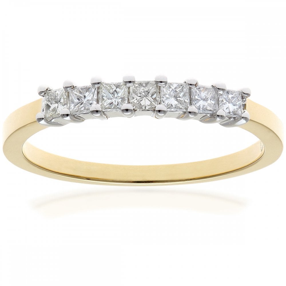 SPARKLD 18ct Yellow Gold Four Claw J/I Certified Princess Cut 0.33ct Diamonds Eternity Ring
