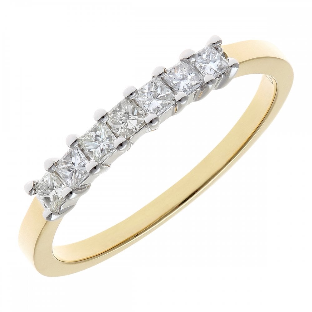 SPARKLD 18ct Yellow Gold Four Claw J/I Certified Princess Cut 0.33ct Diamonds Eternity Ring