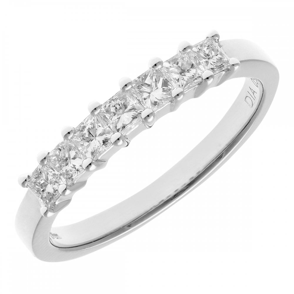 SPARKLD 18ct White Gold Four Claw J/I Certified Princess Cut 0.50ct Diamonds Eternity Ring