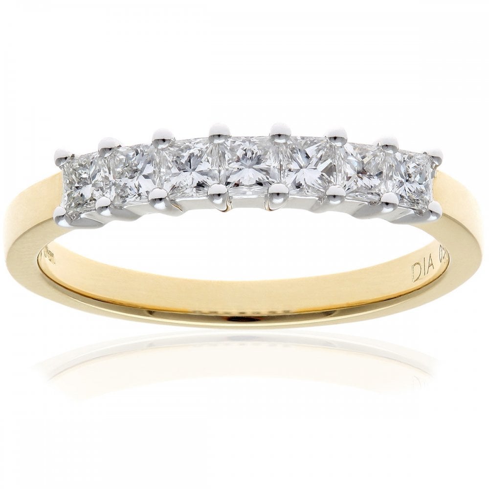 SPARKLD 18ct Yellow Gold Four Claw J/I Certified Princess Cut 0.50ct Diamonds Eternity Ring
