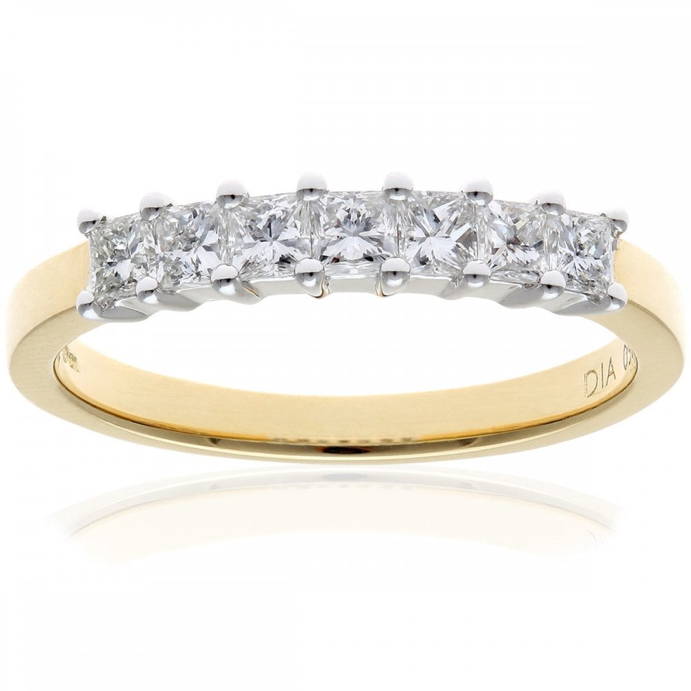 SPARKLD 18ct Yellow Gold Four Claw J/SI Certified Princess Cut 0.50ct Diamonds Eternity Ring