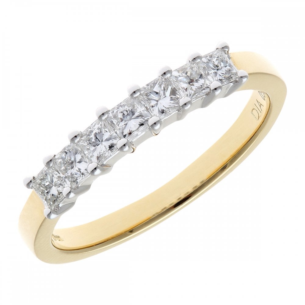 SPARKLD 18ct Yellow Gold Four Claw J/SI Certified Princess Cut 0.50ct Diamonds Eternity Ring