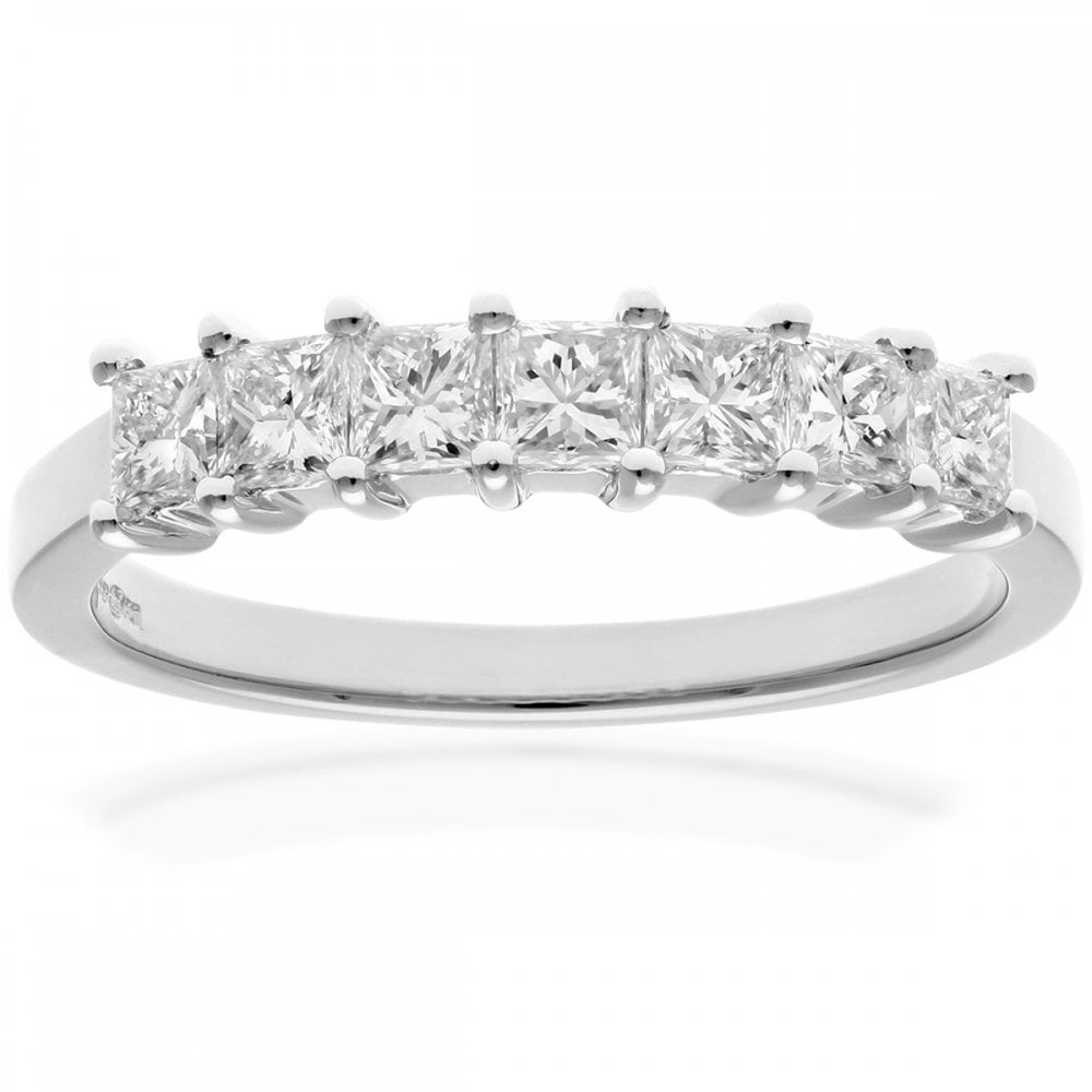 SPARKLD 18ct White Gold Four Claw J/I Certified Princess Cut 0.75ct Diamonds Eternity Ring