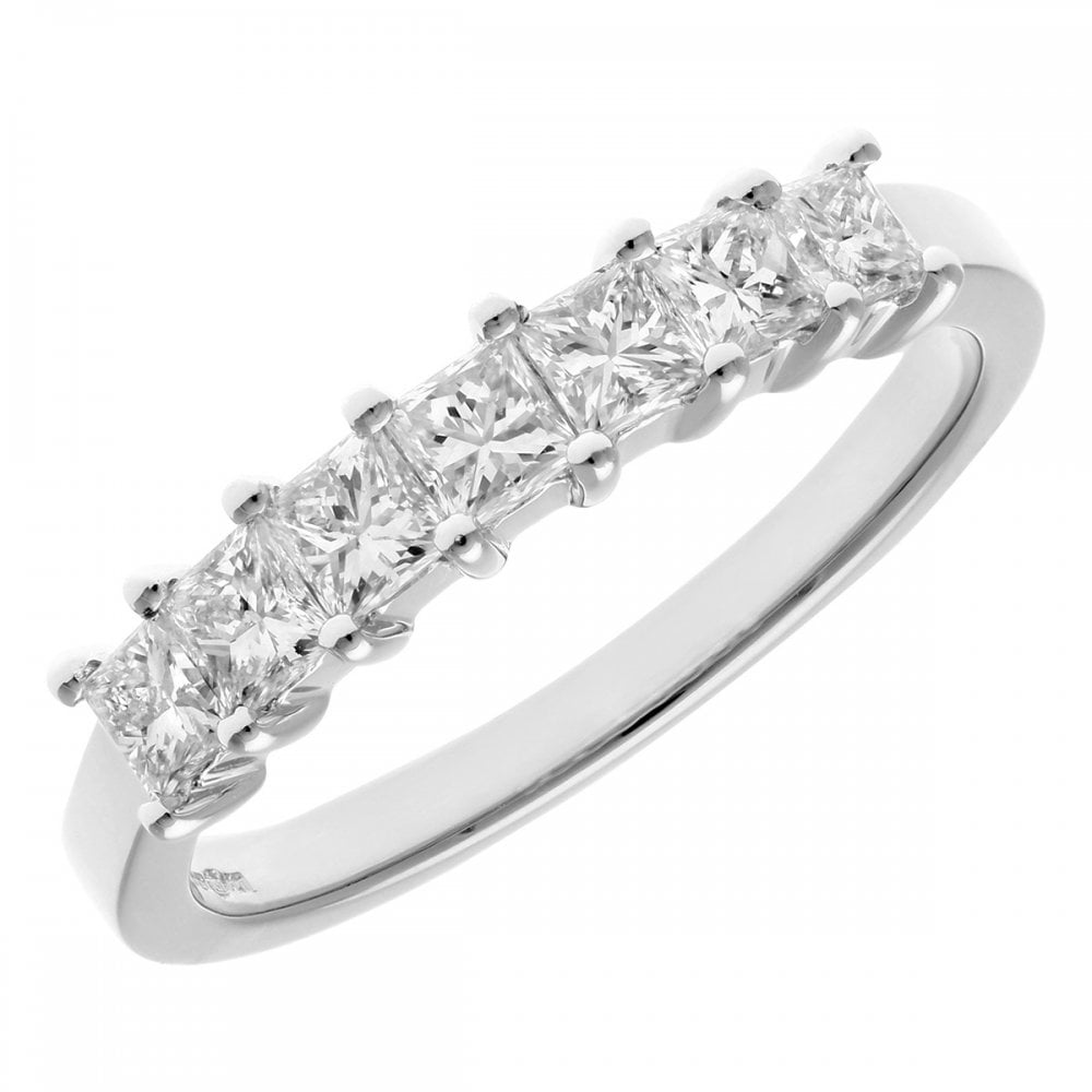 SPARKLD 18ct White Gold Four Claw J/I Certified Princess Cut 0.75ct Diamonds Eternity Ring