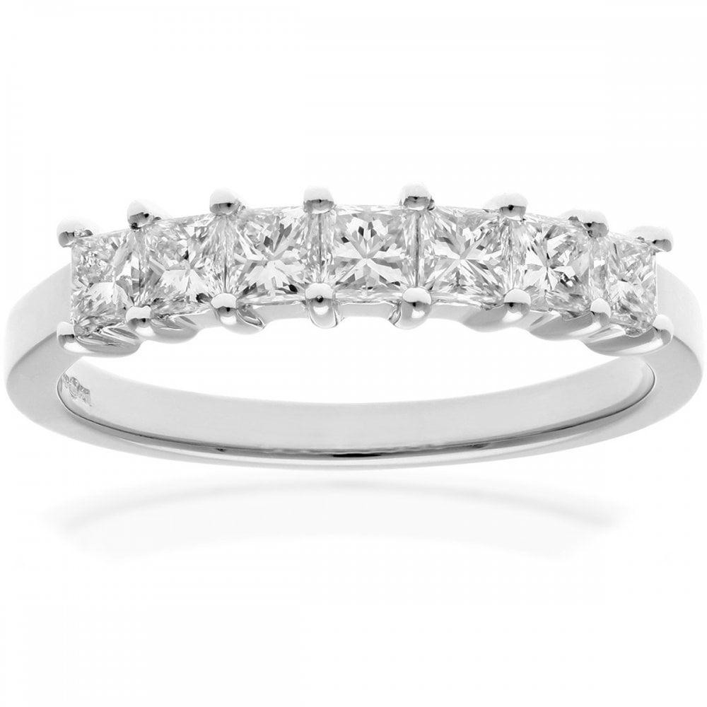 SPARKLD 18ct White Gold Four Claw J/SI Certified Princess Cut 0.75ct Diamonds Eternity Ring
