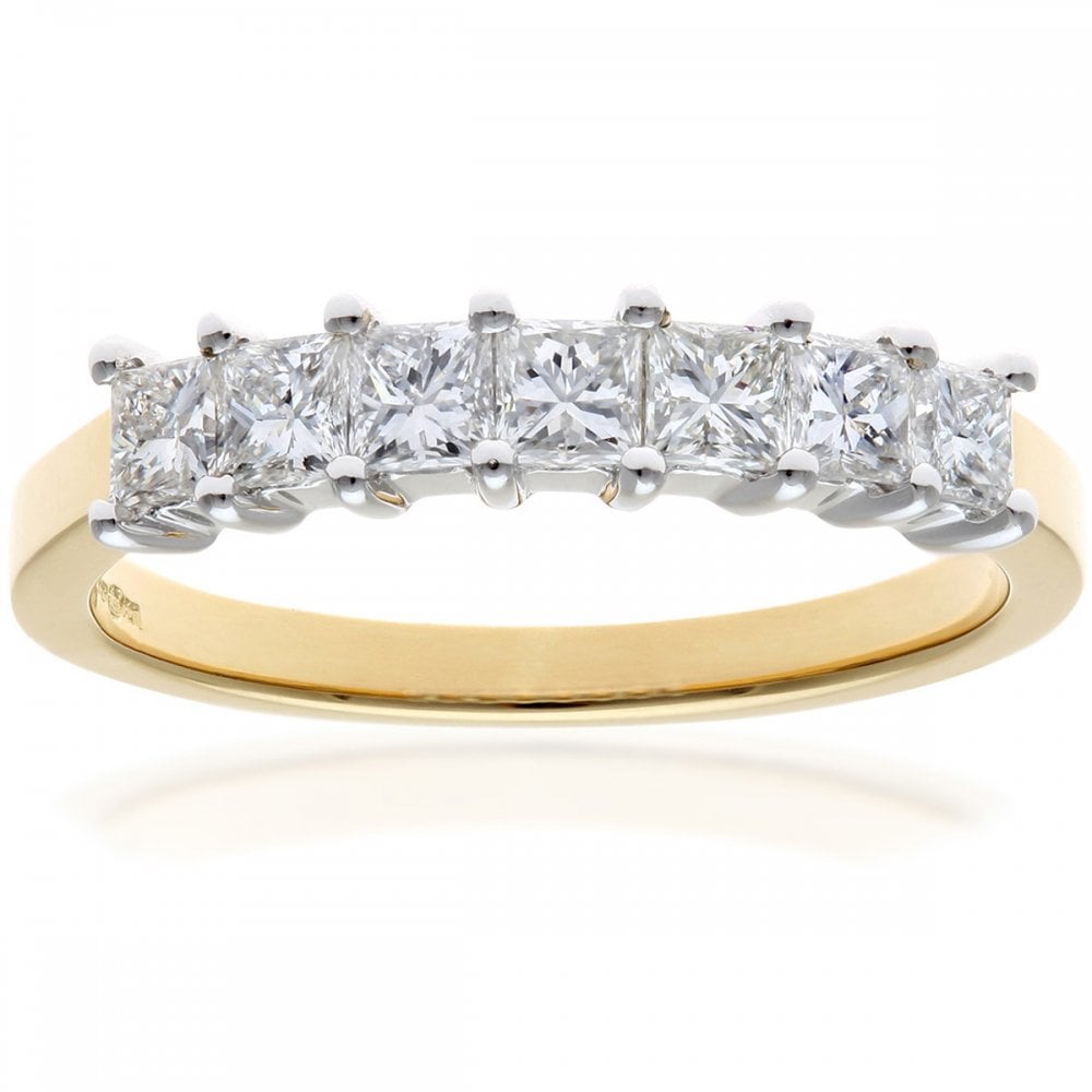 SPARKLD 18ct Yellow Gold Four Claw J/I Certified Princess Cut 0.75ct Diamonds Eternity Ring