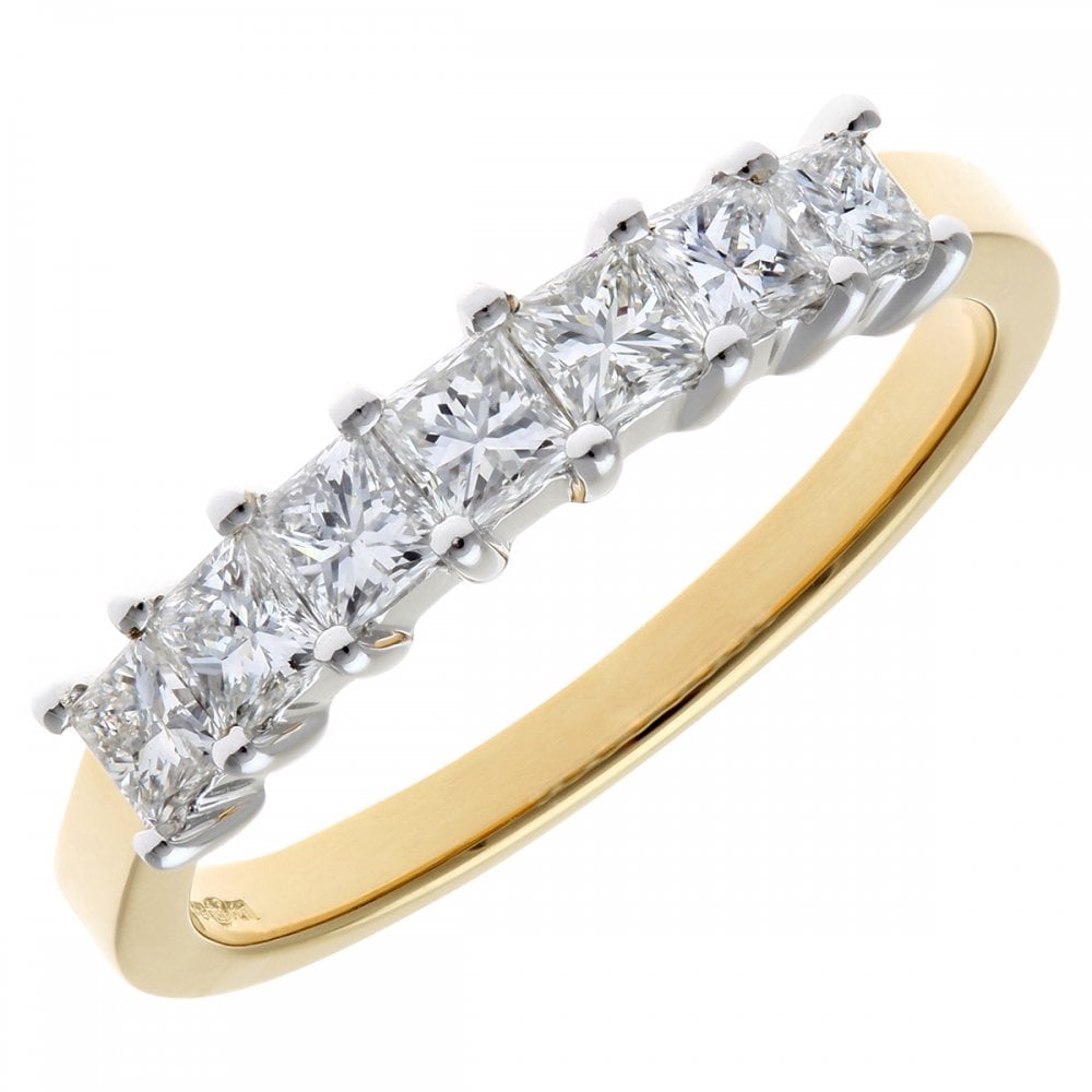 SPARKLD 18ct Yellow Gold Four Claw J/I Certified Princess Cut 0.75ct Diamonds Eternity Ring