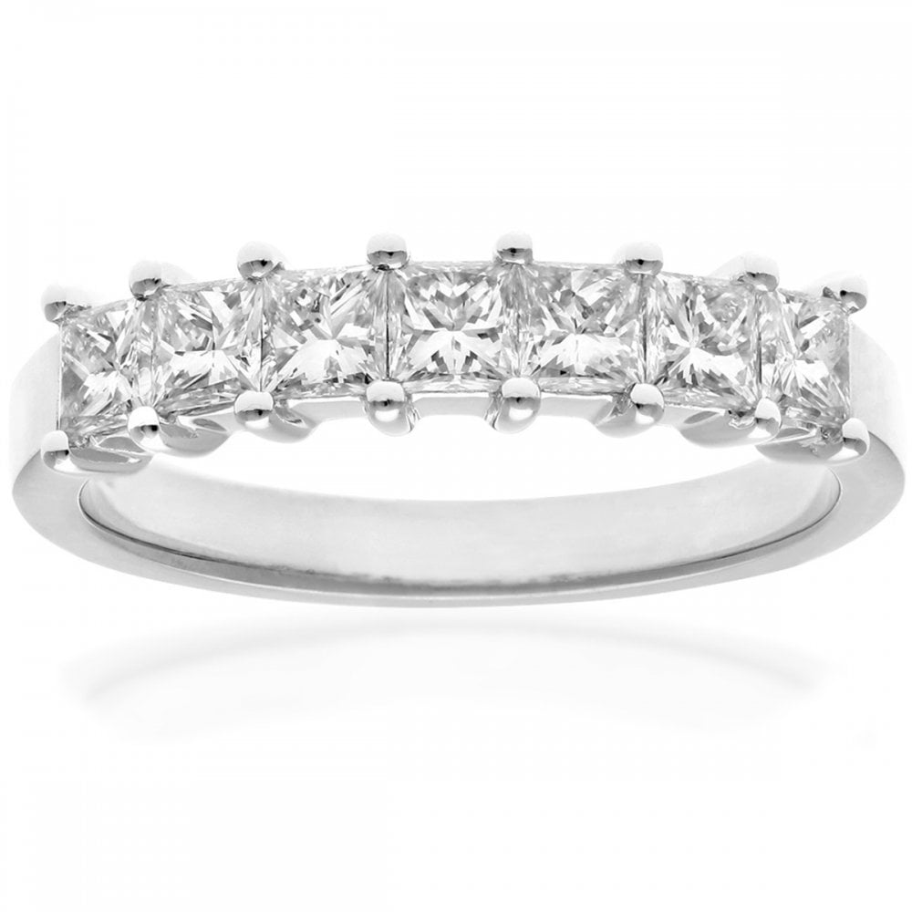 SPARKLD 18ct White Gold Four Claw J/I Certified Princess Cut 1.00ct Diamonds Eternity Ring