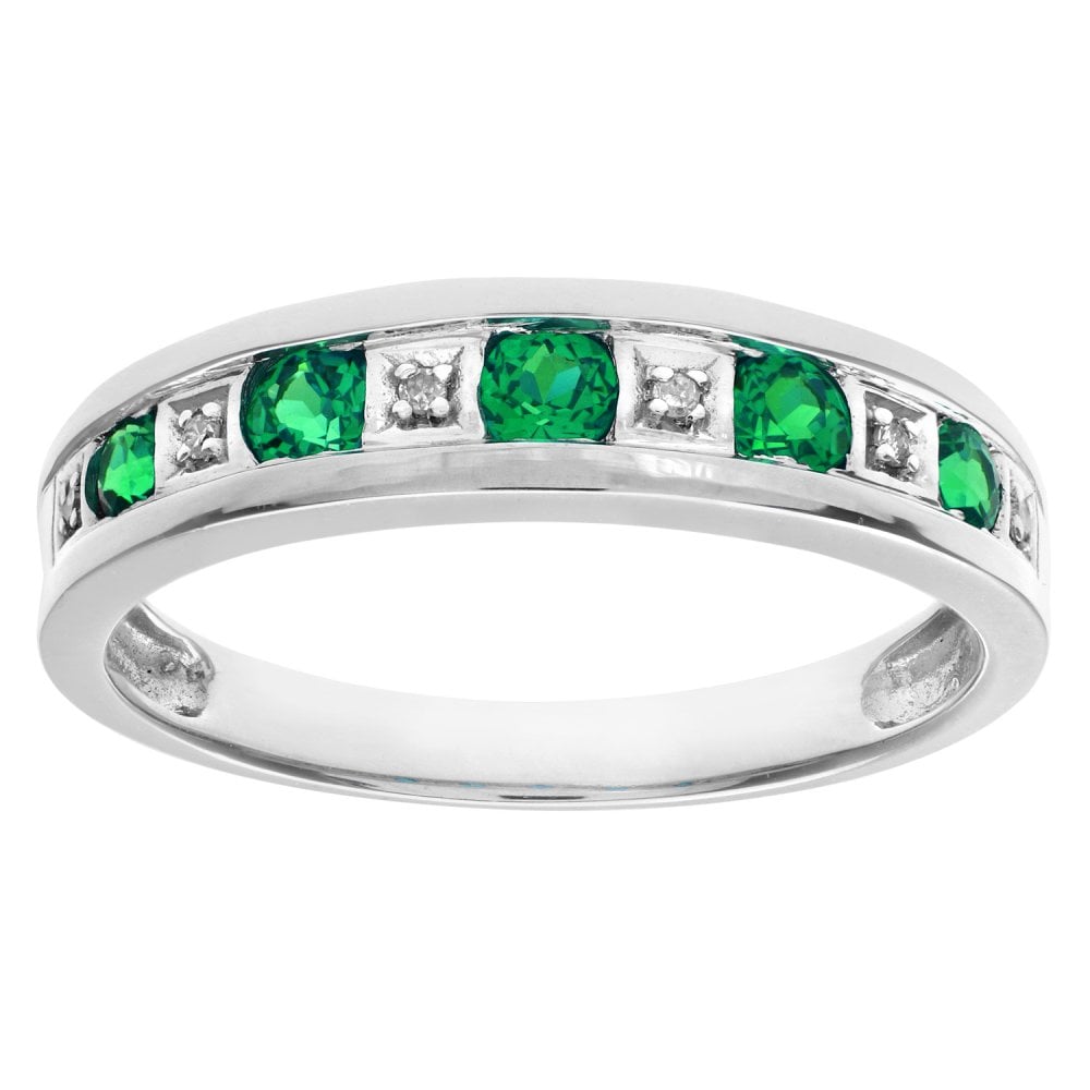 SPARKLD 9ct White Gold Round Brilliant Emerald and 0.25ct Diamonds Eternity Ring